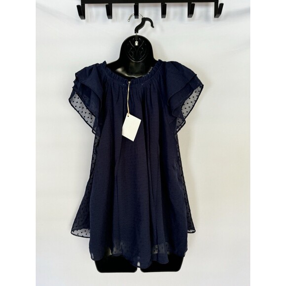 Revolve La Ven NWT Women’s Navy Blue Swiss Dot Blouse Size Small - Picture 4 of 7